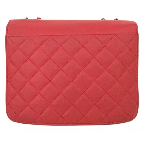 Auth Chanel Tramezzo Box Flap Double CC Logo Calfskin Chain Shoulder Bag Red - Picture 4 of 11